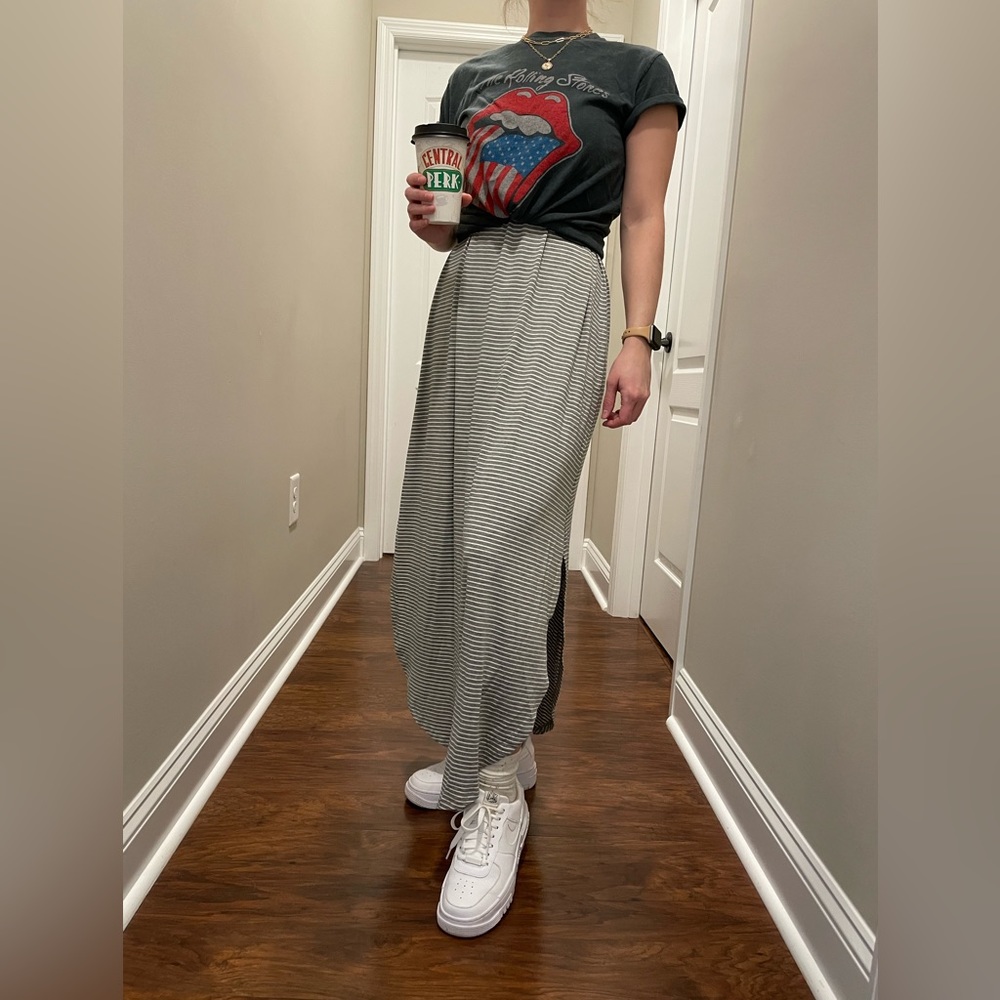 Cable & Gauge Grey Striped Maxi Dress